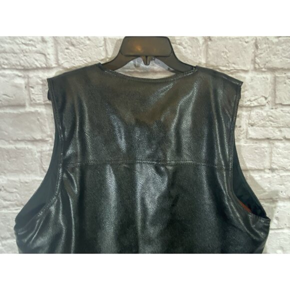 Motorcycle Vest Unisex 50 Chest Velvet Lined Black Faux Leather Pockets Snap 29 - Picture 5 of 15